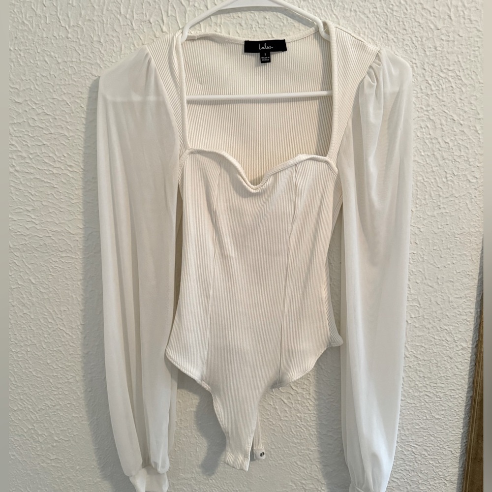 ribbed, mesh long sleeve bodysuit